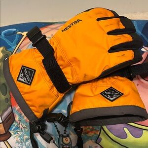 Hestra Bright Orange and black  Winter Gloves kids size 5